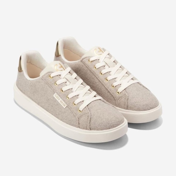 Cole Haan Grandpro Crosscourt Traveler Sneaker in Grey Faux Suede + Gold, 11B - Picture 1 of 11